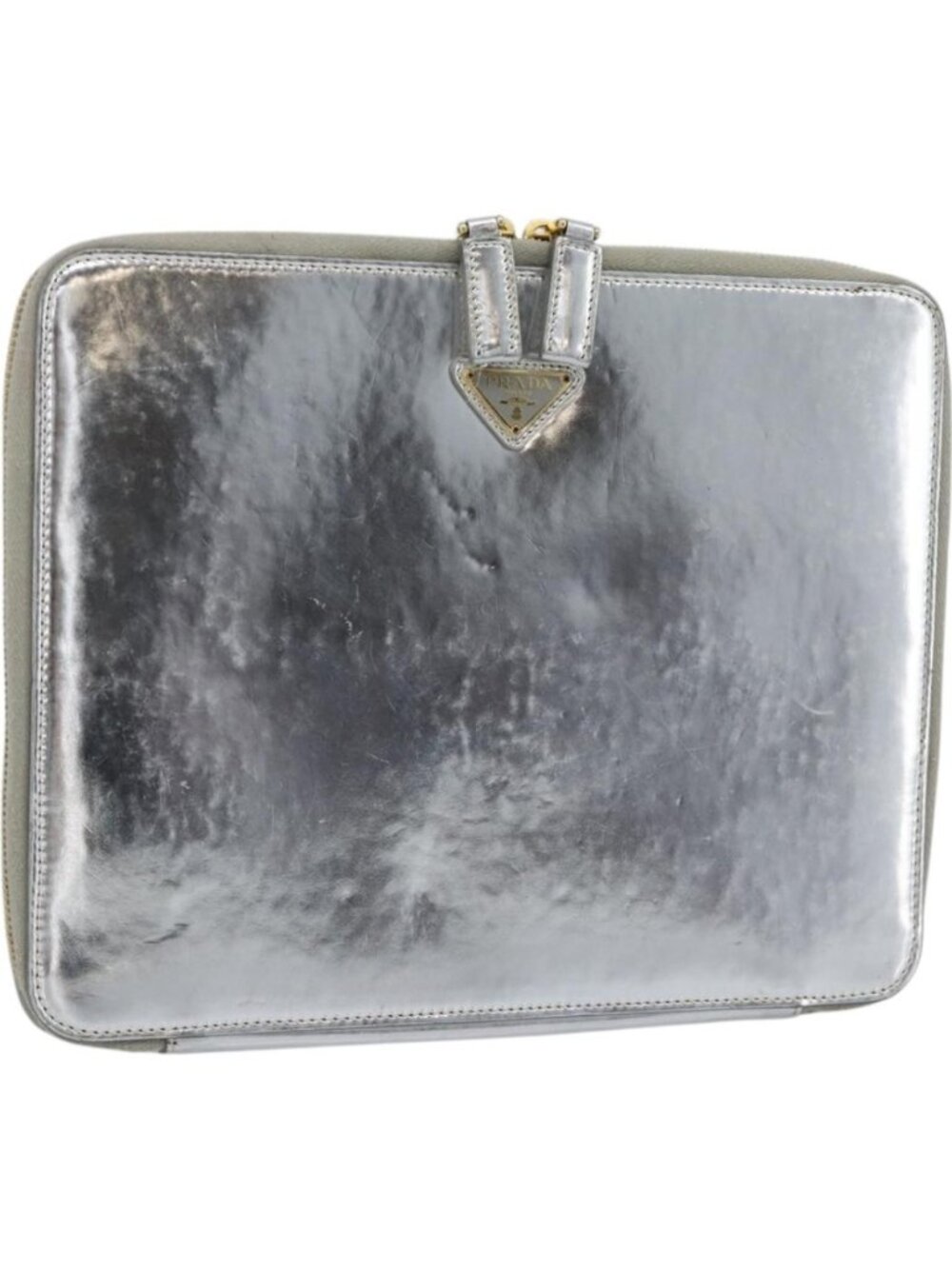 PRADA Clutch Bag Patent leather Silver Gold